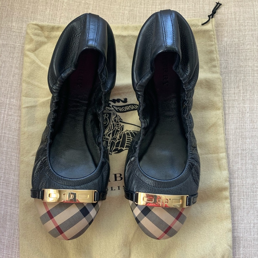 Burberry Horseferry Check Leather Ballerina Flats - Picture 3 of 8